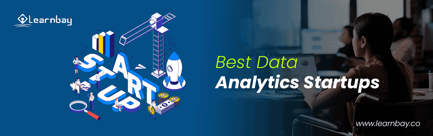 A banner image titled 'Best data analytics startups' shows the use of data analysis in civil engineering, rocket science, and analytical graph.