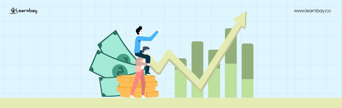 An increasing forecast of stocks is represented by a bar graph.
