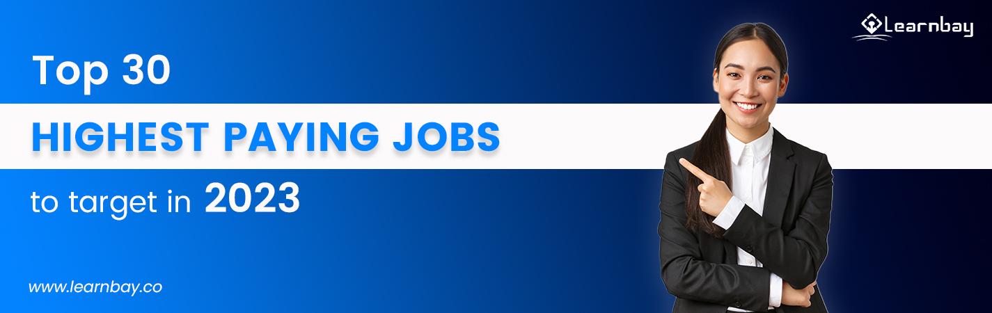 A banner image titled, 'Top 30 Highest Paying Jobs to Target in 2023' shows a woman in formal attire pointing toward the above title.