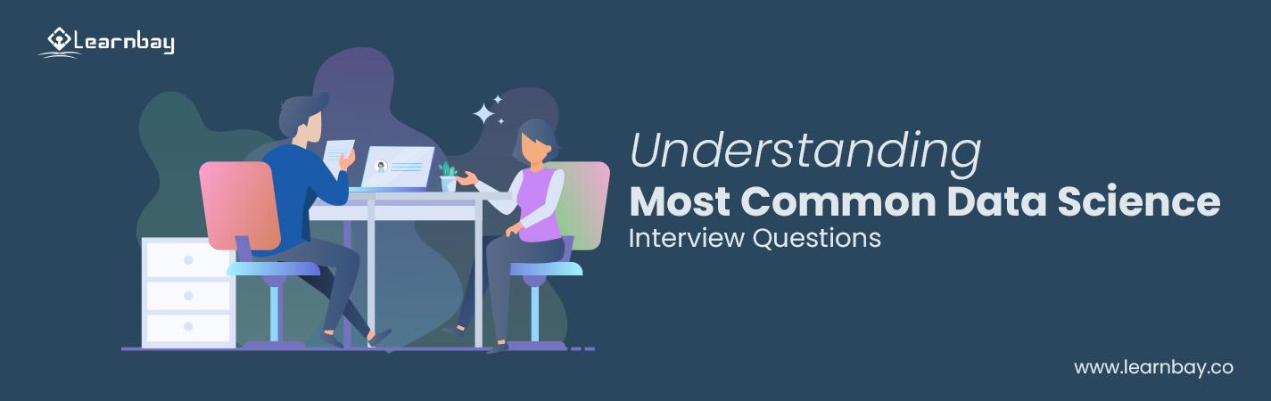 A Banner image of a professional teaching and student understanding 21 most common data science interview questions for 2023